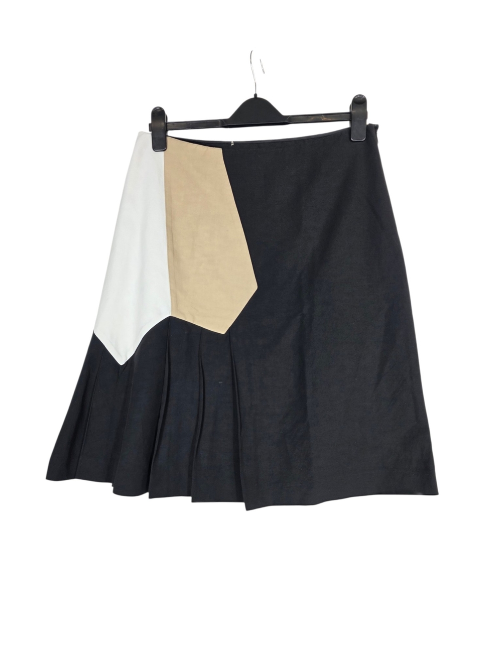 Marni Knee-Length Black A-Line Skirt with Cream and White Pleated Panels